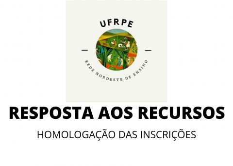 logo da Renoen/UFRPE seguida por texto "resposta aos recursos - homologação das inscrições" 